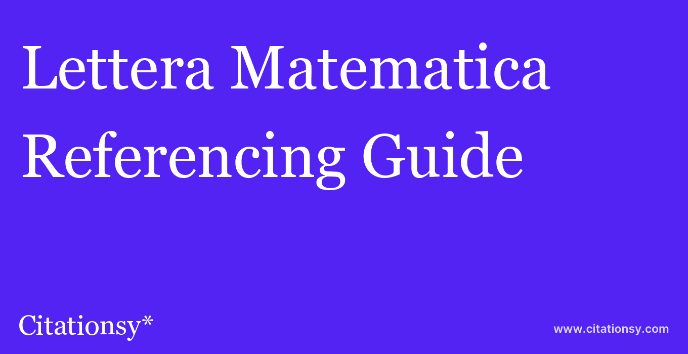 cite Lettera Matematica  — Referencing Guide